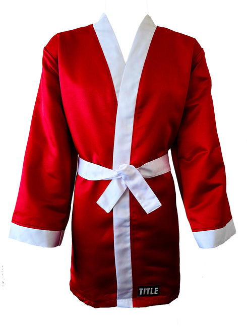 Title Fingertip Robe: Red with White Trim